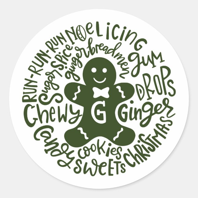 Pegatina Redonda Gingerman Navidades Winter Candy Typography GREEN (Anverso)