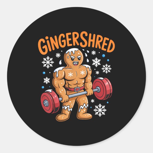 Pegatina Redonda Gingershred Christmas Gym Workout Funny Gingerbrea (Anverso)