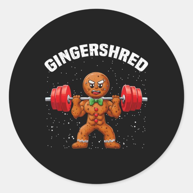 Pegatina Redonda Gingershred Funny Gingerbread Man Gym Bodybuilding (Anverso)