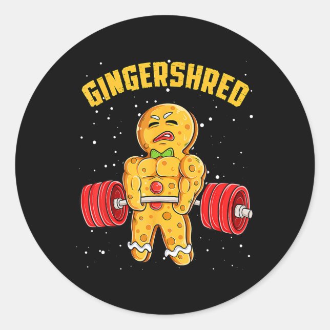 Pegatina Redonda Gingershred Funny Gingerbread Man Gym Bodybuilding (Anverso)