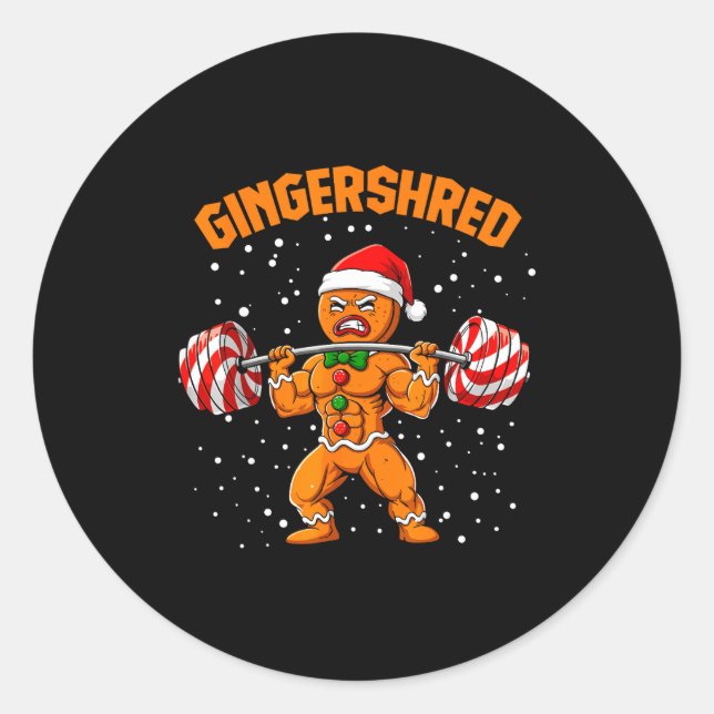 Pegatina Redonda Gingershred Funny Gingerbread Man Gym Bodybuilding (Anverso)