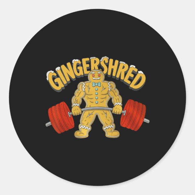 Pegatina Redonda Gingershred Funny Gingerbread Man Gym Bodybuilding (Anverso)