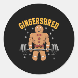 Pegatina Redonda Gingershred Funny Gingerbread Man Gym Bodybuilding