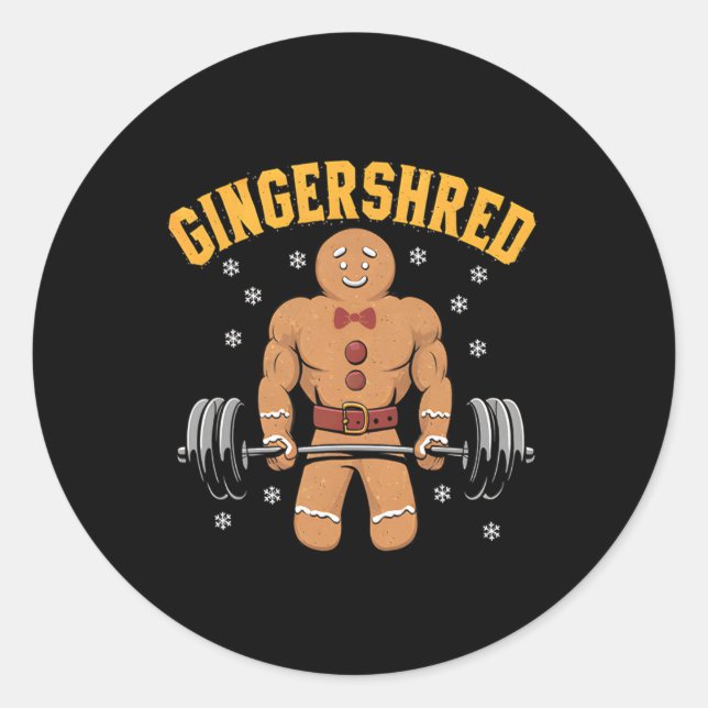 Pegatina Redonda Gingershred Funny Gingerbread Man Gym Bodybuilding (Anverso)