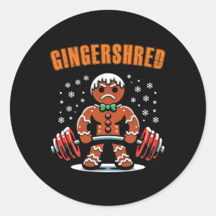 Pegatina Redonda Gingershred Funny Gingerbread Man Gym Bodybuilding