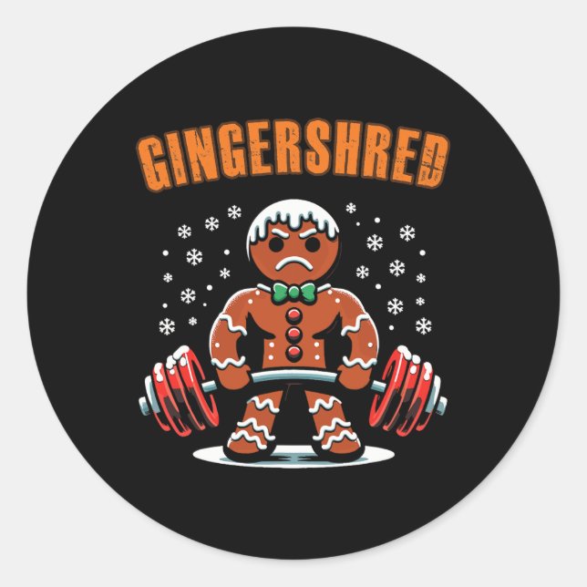 Pegatina Redonda Gingershred Funny Gingerbread Man Gym Bodybuilding (Anverso)