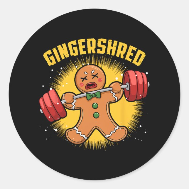 Pegatina Redonda Gingershred Funny Gingerbread Man Gym Bodybuilding (Anverso)