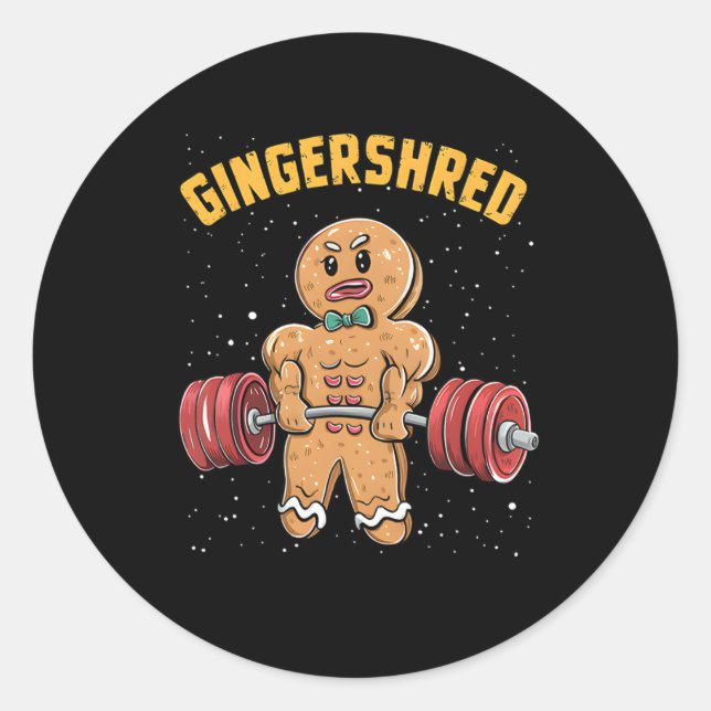 Pegatina Redonda Gingershred Funny Gingerbread Man Gym Bodybuilding (Anverso)