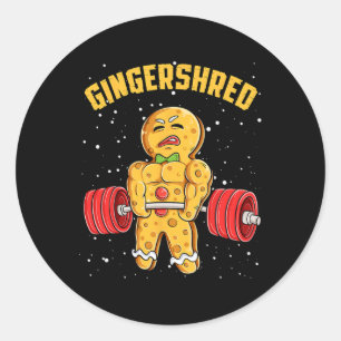 Pegatina Redonda Gingershred Funny Gingerbread Man Gym Bodybuilding