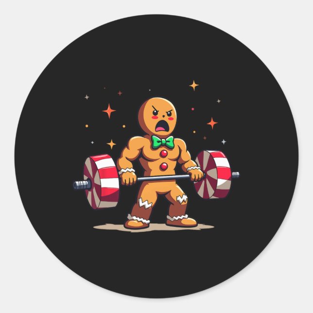 Pegatina Redonda Gingershred Funny Gingerbread Man Gym Bodybuilding (Anverso)