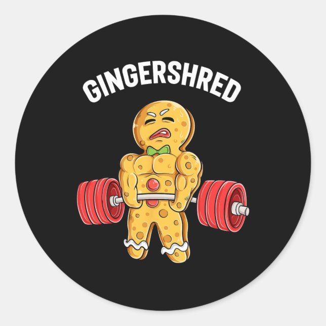 Pegatina Redonda Gingershred Funny Gingerbread Man Gym Bodybuilding (Anverso)