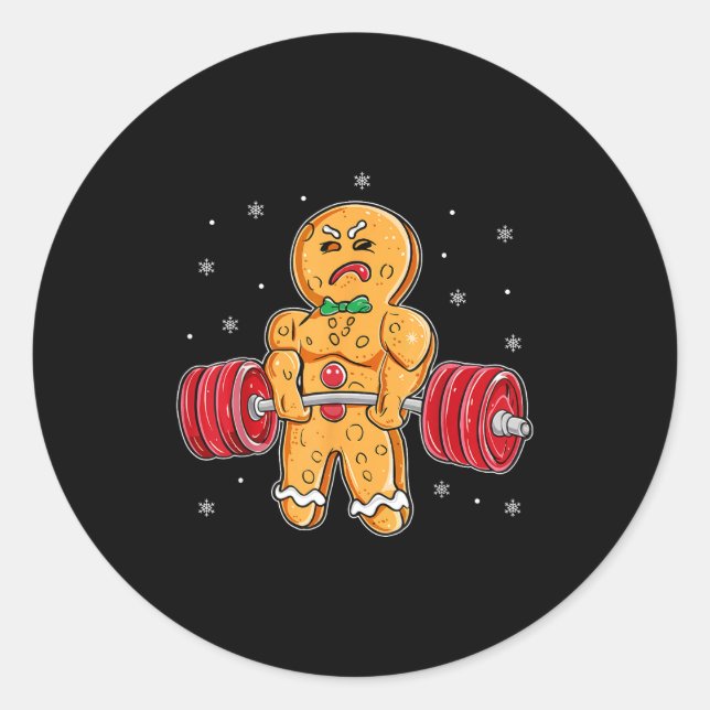 Pegatina Redonda Gingershred Funny Gingerbread Man Gym Bodybuilding (Anverso)