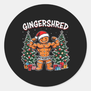 Pegatina Redonda Gingershred Funny Gingerbread Man Gym Bodybuilding