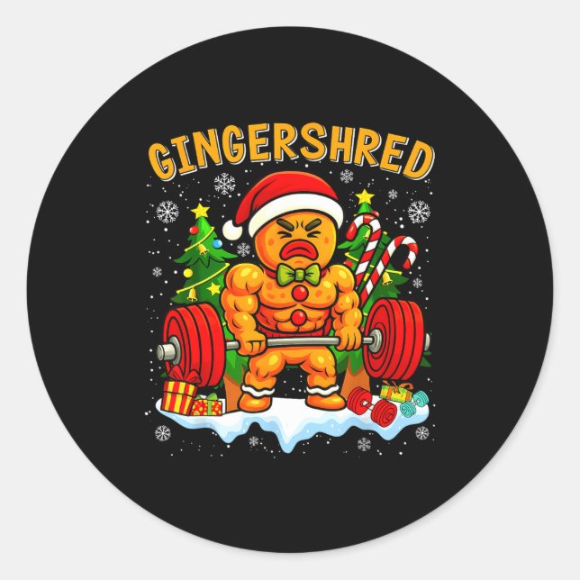Pegatina Redonda Gingershred Funny Gingerbread Man Gym Bodybuilding (Anverso)