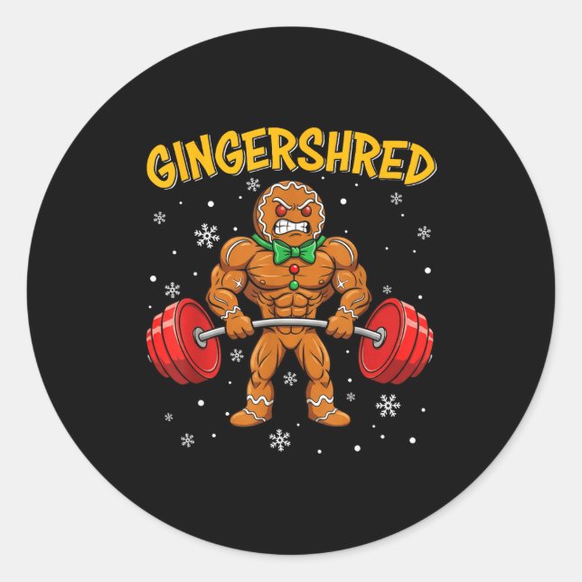 Pegatina Redonda Gingershred Funny Gingerbread Man Gym Bodybuilding (Anverso)