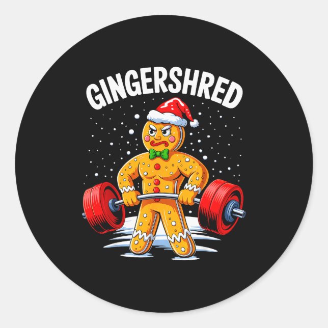 Pegatina Redonda Gingershred Funny Gingerbread Man Gym Bodybuilding (Anverso)