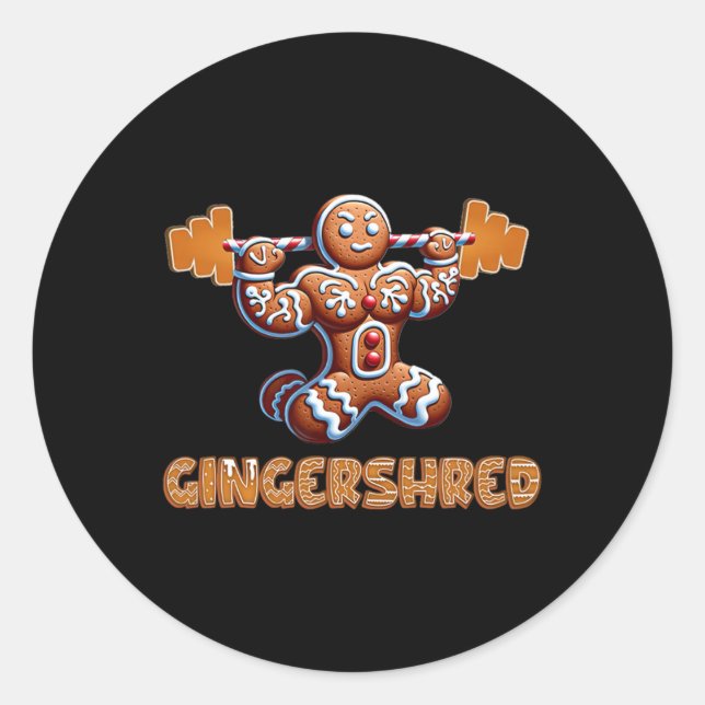 Pegatina Redonda Gingershred Funny Gingerbread Man Gym Bodybuilding (Anverso)