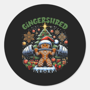 Pegatina Redonda Gingershred Funny Gingerbread Man Gym Bodybuilding