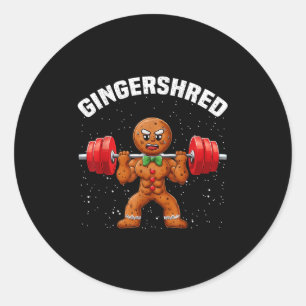 Pegatina Redonda Gingershred Funny Gingerbread Man Gym Bodybuilding