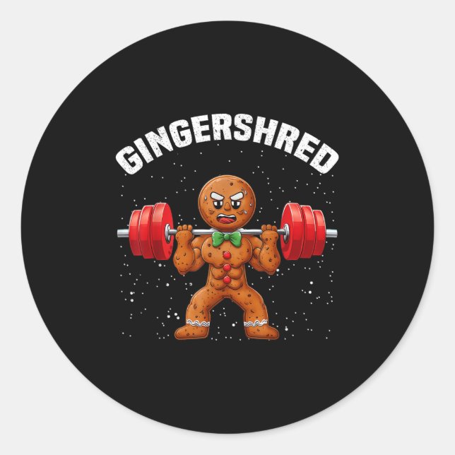 Pegatina Redonda Gingershred Funny Gingerbread Man Gym Bodybuilding (Anverso)