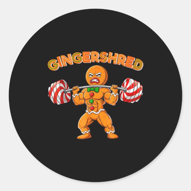 Pegatina Redonda Gingershred Funny Gingerbread Man Gym Bodybuilding (Anverso)
