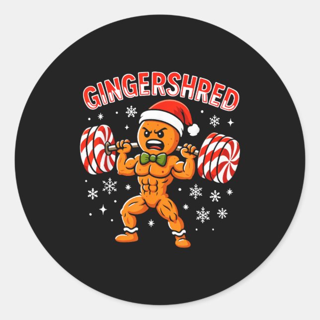 Pegatina Redonda Gingershred Funny Gingerbread Man Gym Bodybuilding (Anverso)