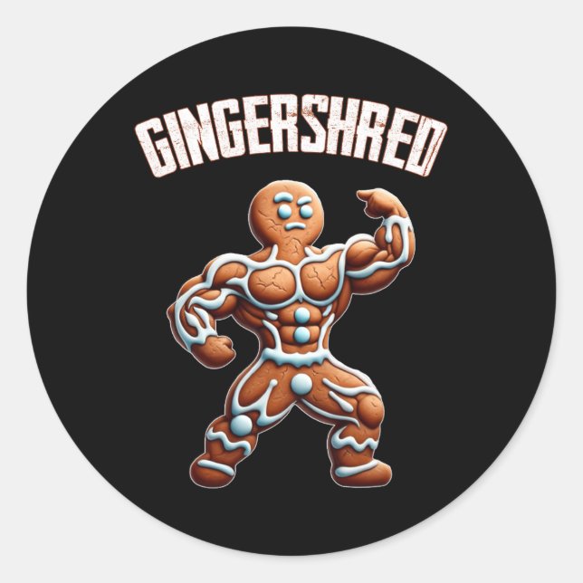 Pegatina Redonda Gingershred Funny Gingerbread Man Gym Bodybuilding (Anverso)