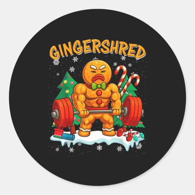 Pegatina Redonda Gingershred Funny Gingerbread Man Gym Bodybuilding (Anverso)
