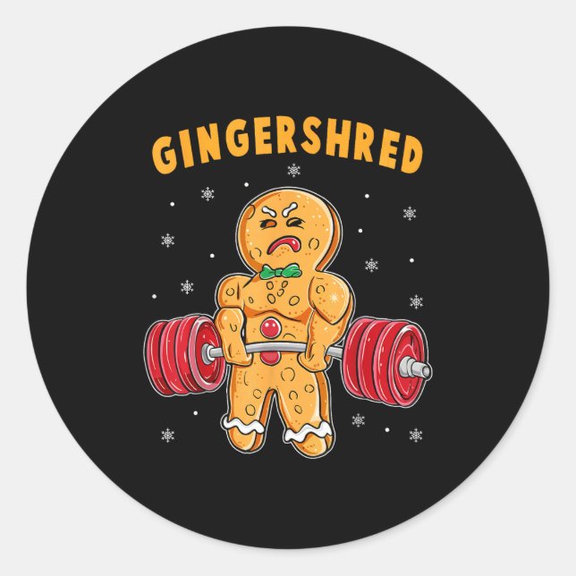 Pegatina Redonda Gingershred Funny Gingerbread Man Gym Bodybuilding (Anverso)
