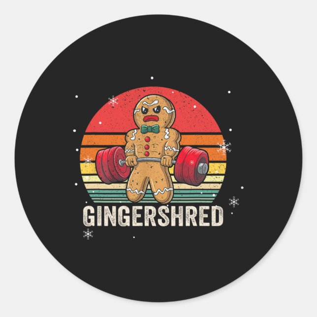 Pegatina Redonda Gingershred Funny Gingerbread Man Gym Bodybuilding (Anverso)