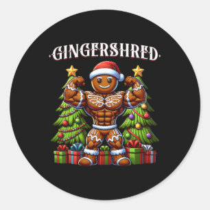 Pegatina Redonda Gingershred Funny Gingerbread Man Gym Bodybuilding