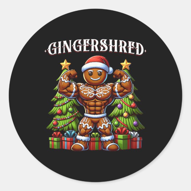 Pegatina Redonda Gingershred Funny Gingerbread Man Gym Bodybuilding (Anverso)