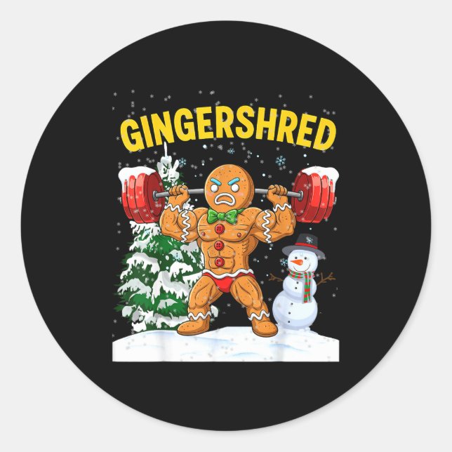 Pegatina Redonda Gingershred Gingerbread Man Bodybuilding Christmas (Anverso)