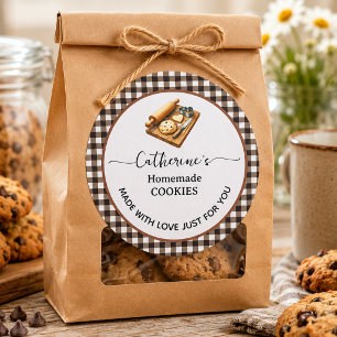 Pegatina Redonda Gingham a cuadros horneado con amor Galletas caser
