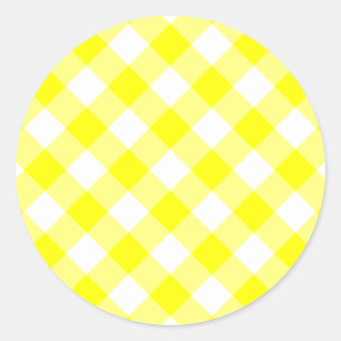 Pegatina Redonda Gingham Amarillo y Blanco