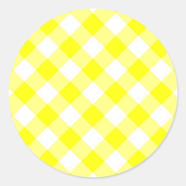 Pegatina Redonda Gingham amarillo y blanco (Anverso)