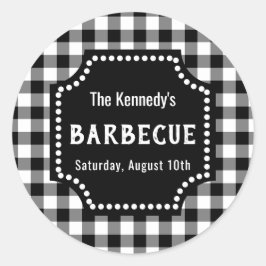 Pegatina Redonda Gingham BQ Negro Y Blanco