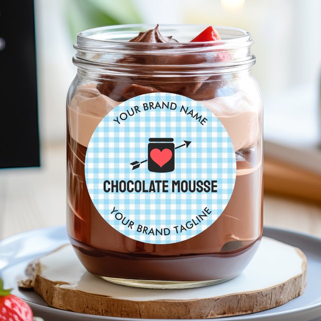 Pegatina Redonda Gingham Checks Blue Pattern Jar Label para empresa (Gingham Checks Blue Pattern Jar Label for Business)