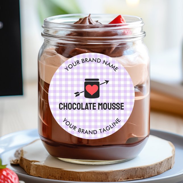 Pegatina Redonda Gingham Checks Purple Pattern Jar Label Business (Gingham Checks Purple Pattern Jar Label Business)