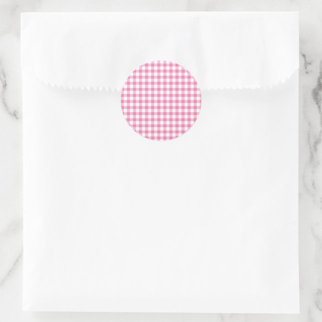 Pegatina Redonda Gingham Clásico Fuchsia (Bolso)