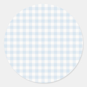 Pegatina Redonda Gingham Clásico Primavera Azul Polvo
