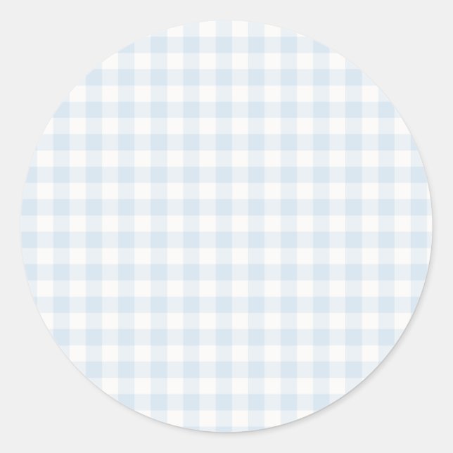 Pegatina Redonda Gingham Clásico Primavera | Azul Polvo (Anverso)
