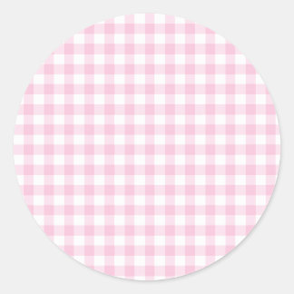 Pegatina Redonda Gingham Clásico Rosa Claro