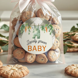 Pegatina Redonda Gingham Clothesline Baby Shower de crecimiento loc