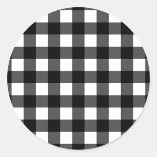 Pegatina Redonda Gingham de cuadros escoceses de búfalo en blanco y