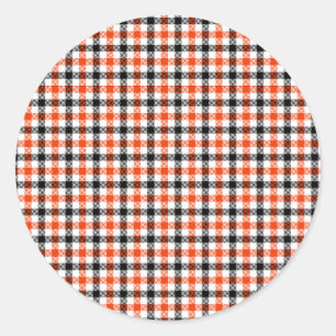 Pegatina Redonda Gingham de cuadros naranja, negro y blanco