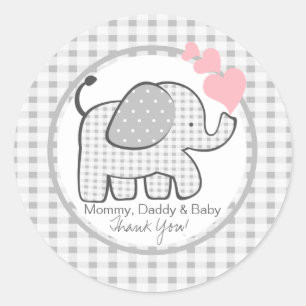 Pegatina Redonda Gingham Elephant con corazón