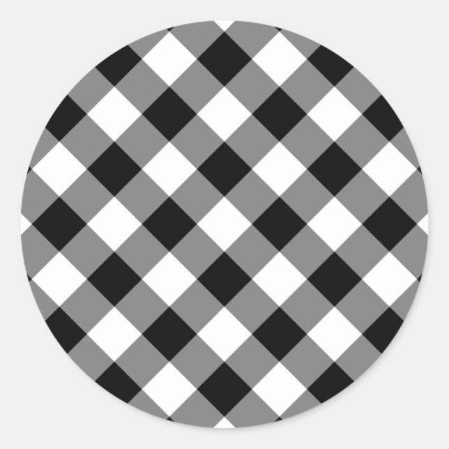 Pegatina Redonda Gingham en blanco y negro (Anverso)