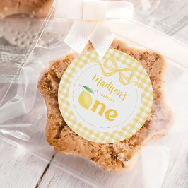 Pegatina Redonda Gingham Lemon Temático 1er cumpleaños