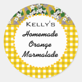 Pegatina Redonda Gingham naranja floral marca de marmalade